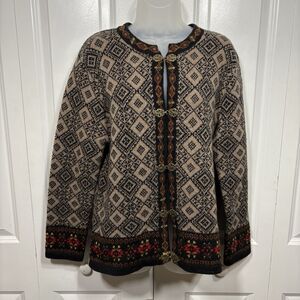 Telluride Folk Cardigan Womens M Wool Nordic Fair Isle Boho Cottagecore Cozy